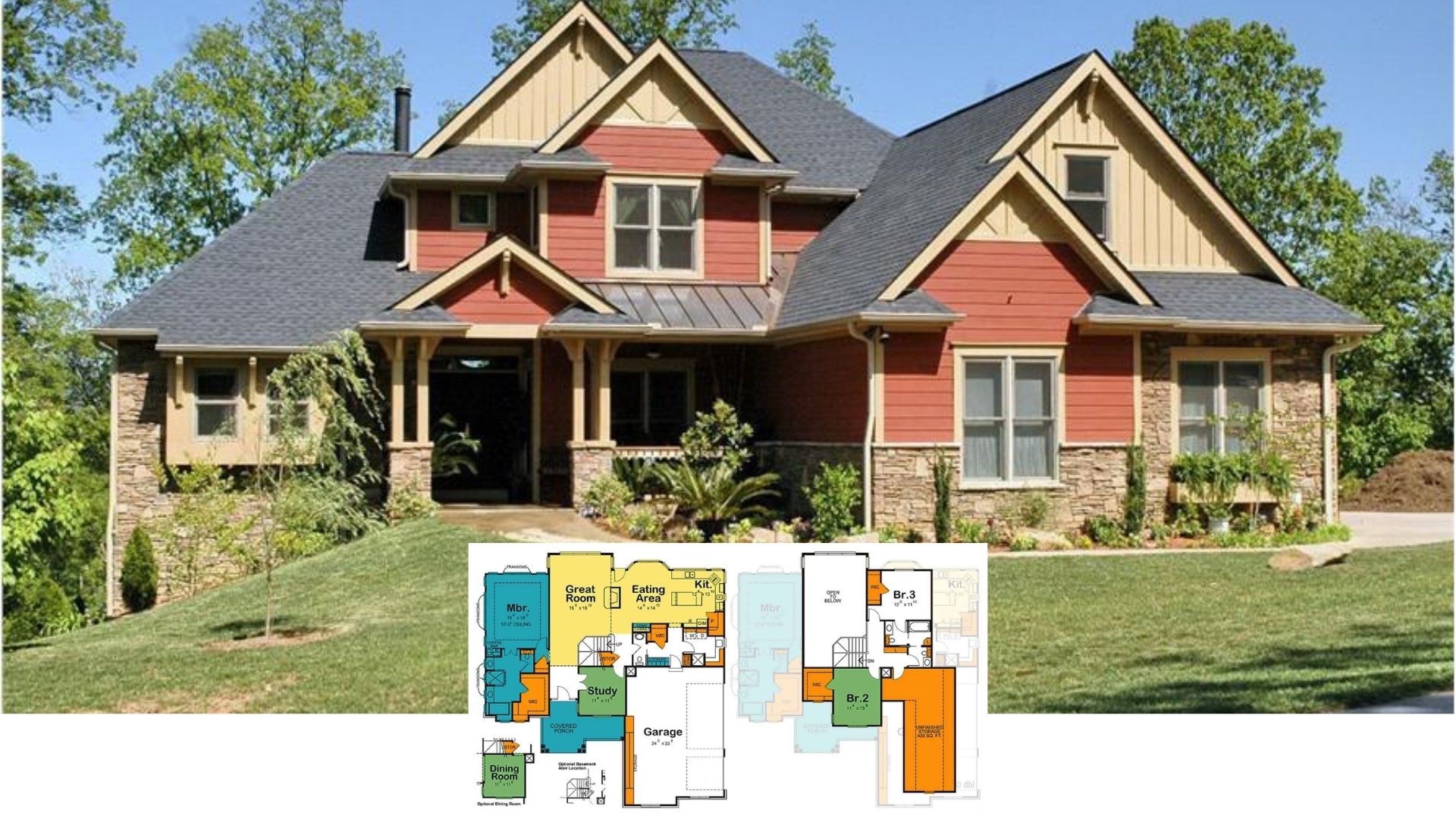 Tour This Bold 3-Bedroom Craftsman Home With Eye-Catching Red Siding and Dynamic Rooflines (2,476 Sq. Ft Floor Plan)