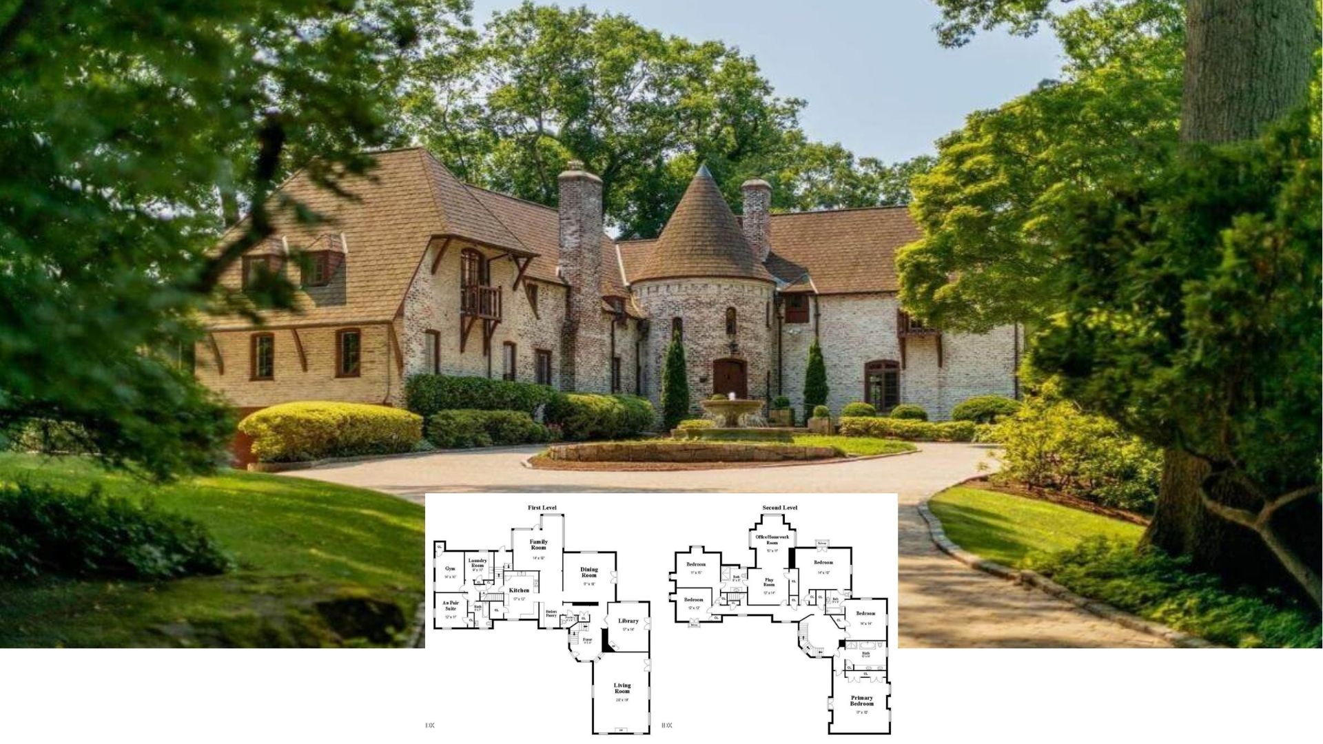Tour This Turreted 6-Bedroom Brick Manor That Channels European Storybook Charm