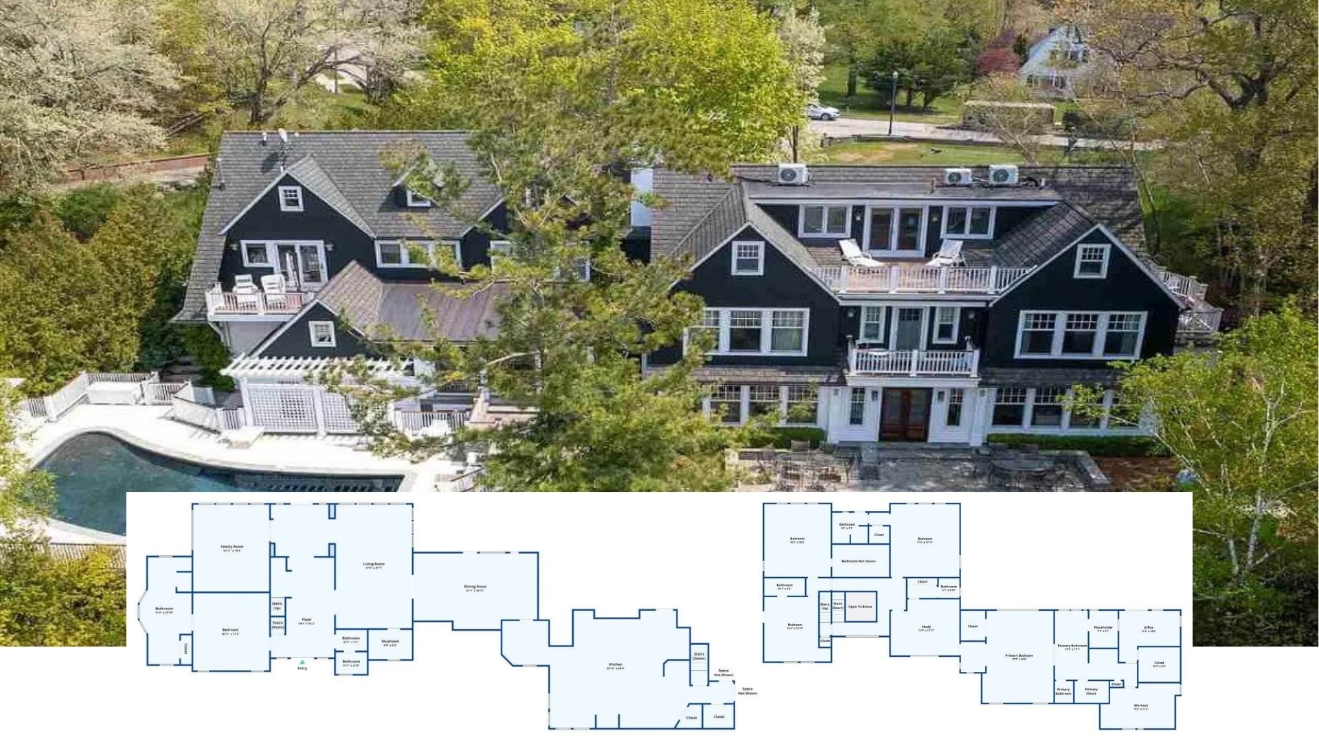 Tour This Grand 6-Bedroom Colonial Revival Estate With a Wraparound Deck and Poolside Retreat (Floor Plan)