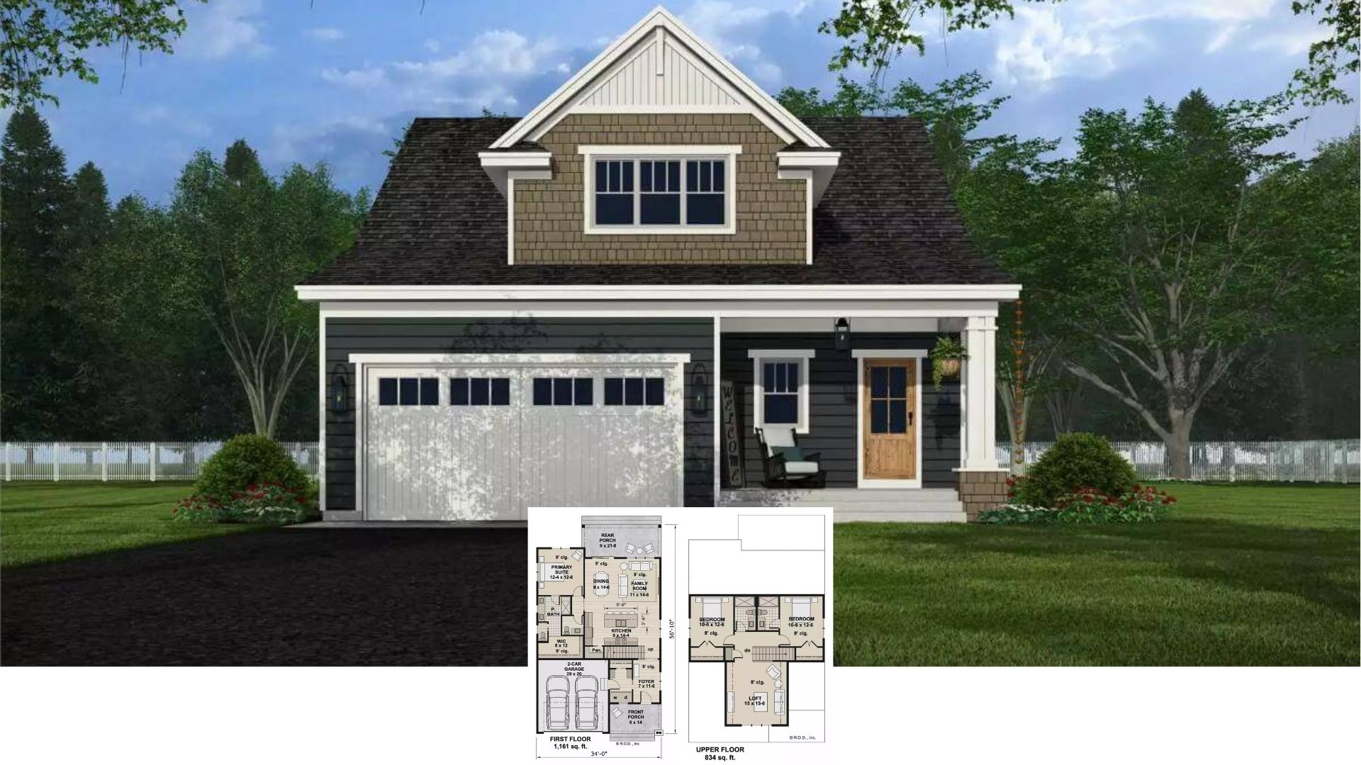 Tour this Dual-Gable Craftsman with Open-Concept Core and Lofty Flex Space (Approx. 1,161 Sq. Ft., 3 Beds)