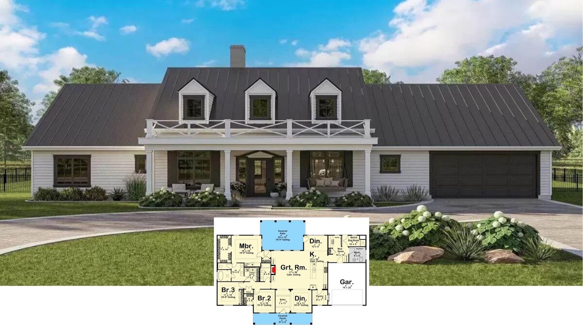 Step Inside This 4-Bedroom, 2,850 Sq. Ft. Gabled Farmhouse with a Dog Wash and Sky-High Great Room (Floor Plan)