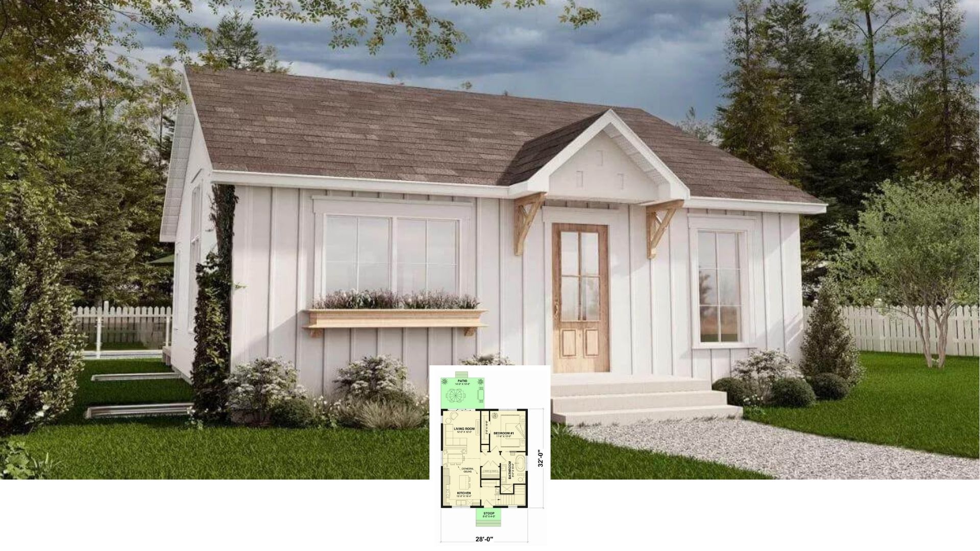 Step Inside this 3-Bedroom Board-and-Batten Cottage with a Soaring Cathedral Ceiling (≈1,600 Sq. Ft. Floor Plan)