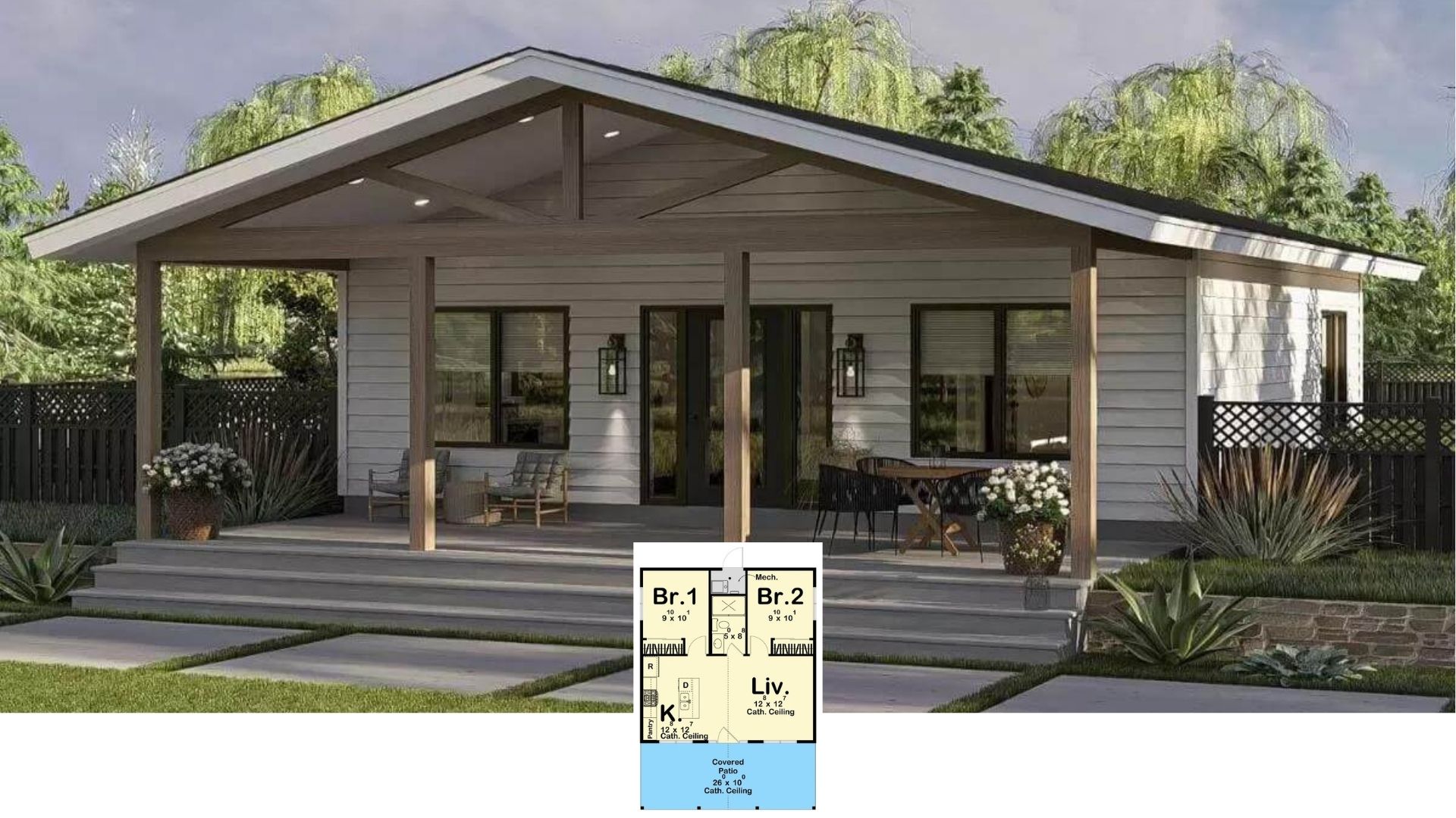 Step Onto the Vaulted Porch of This Clever 2-Bedroom Craftsman Cottage