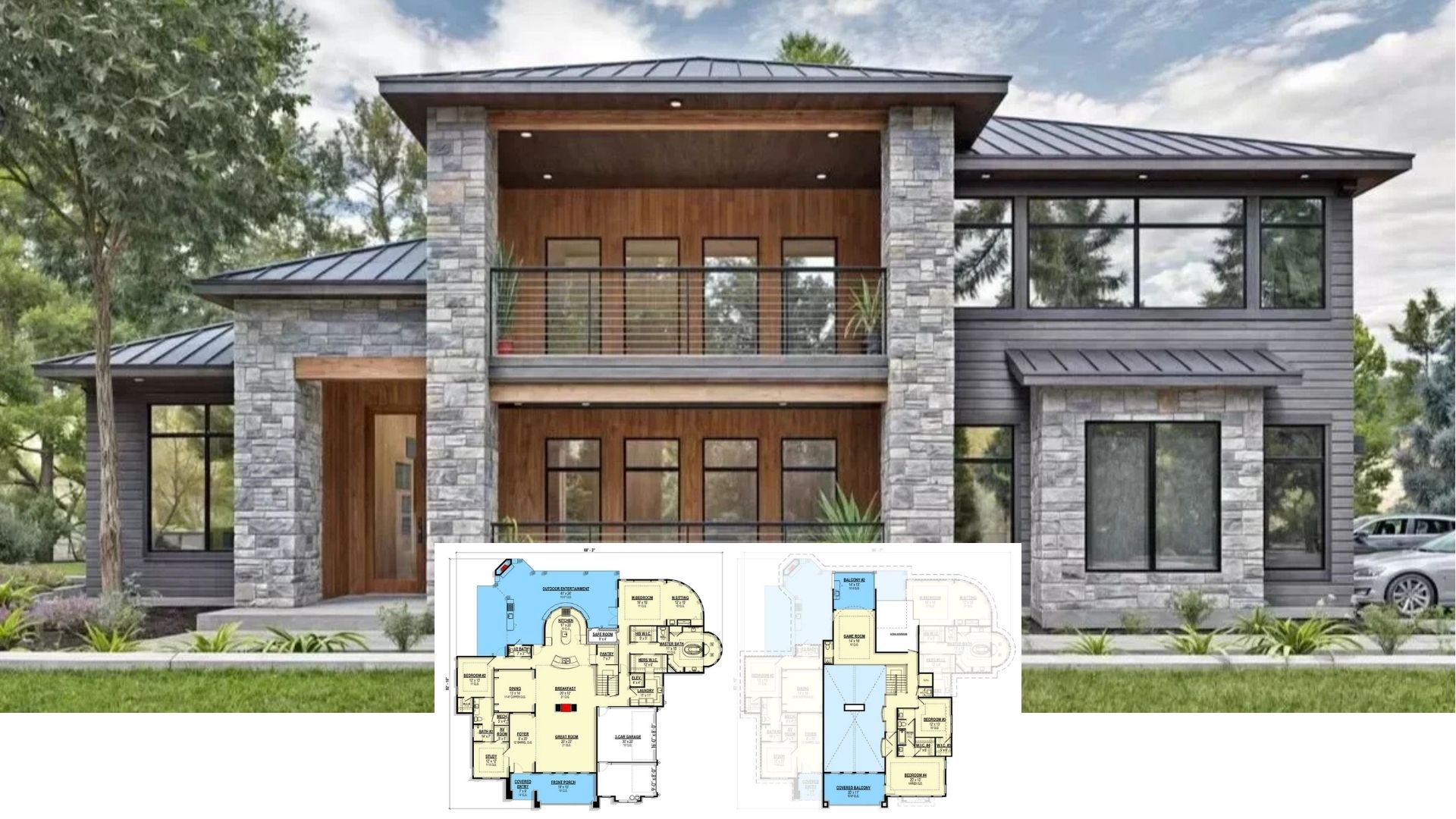 Step Inside This Striking 4-Bedroom Contemporary Lodge Where Stone Meets Timber (4,553 Sq. Ft Floor Plan)