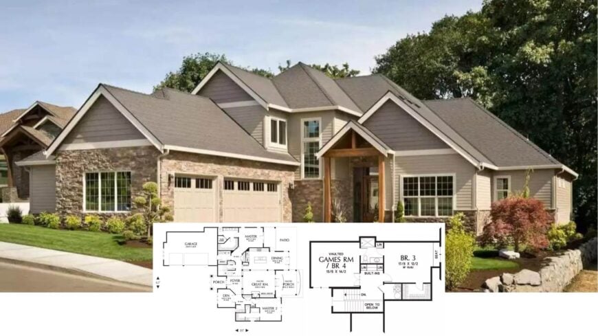 Tour This Stone-Kissed 4-Bedroom Craftsman with Dual Primary Suites and Vaulted Games Loft