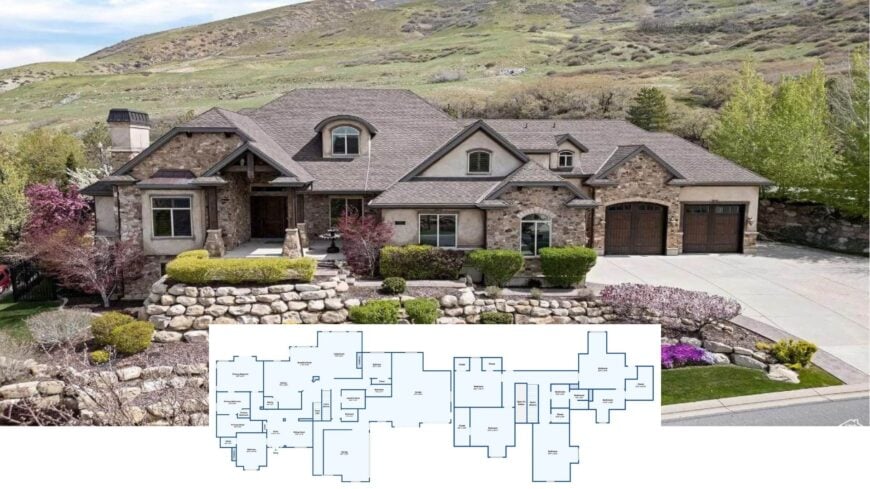 Take a Tour of This Stone-Clad Hillside Craftsman with Turret Flair and a Luxe Theater (8,243 Sq. Ft Floor Plan)