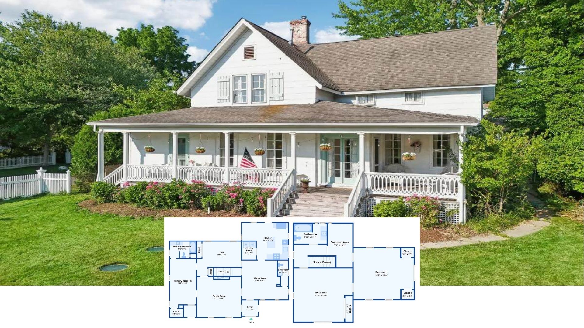 Tour This Picture-Perfect 3-Bedroom Farmhouse Wrapped in a Porch Straight Out of an American Dream