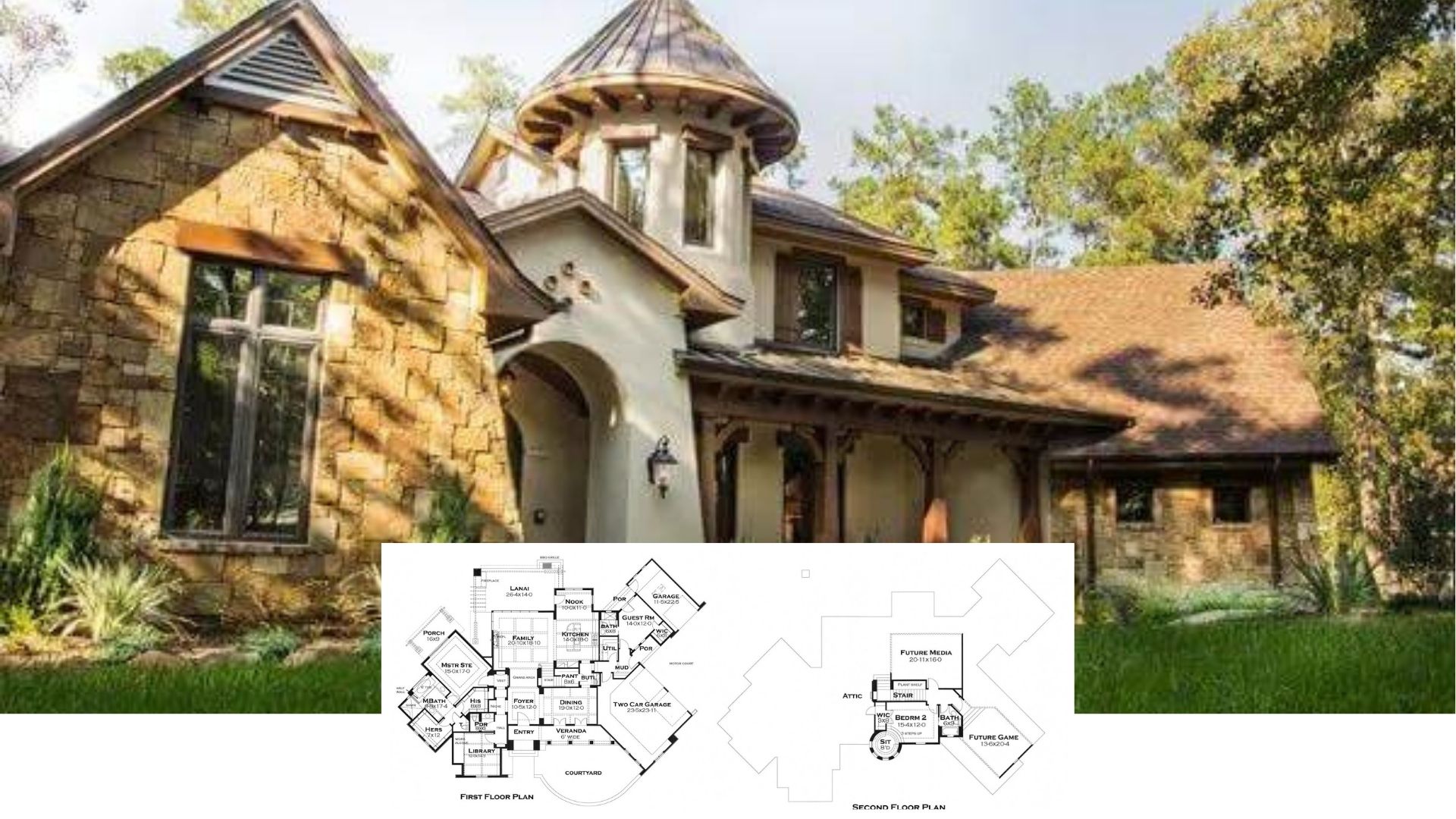 Step Inside This Fairy-Tale Stone-and-Stucco Manor With a Turret and Resort-Style Backyard (Approx. 4,300 Sq. Ft. Floor Plan)