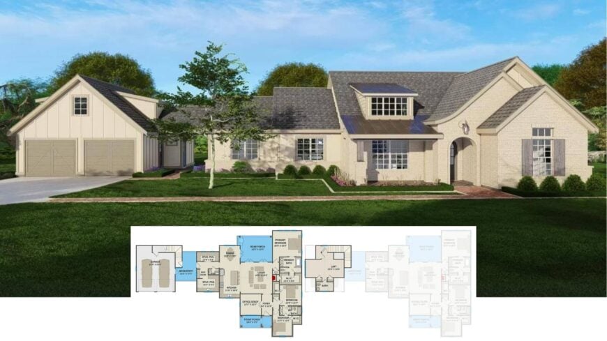 Step Inside This Inviting 2,450-Sq.-Ft. Brick Cottage with Loft, Breezeway, and Light-Filled Living Spaces (Floor Plan)
