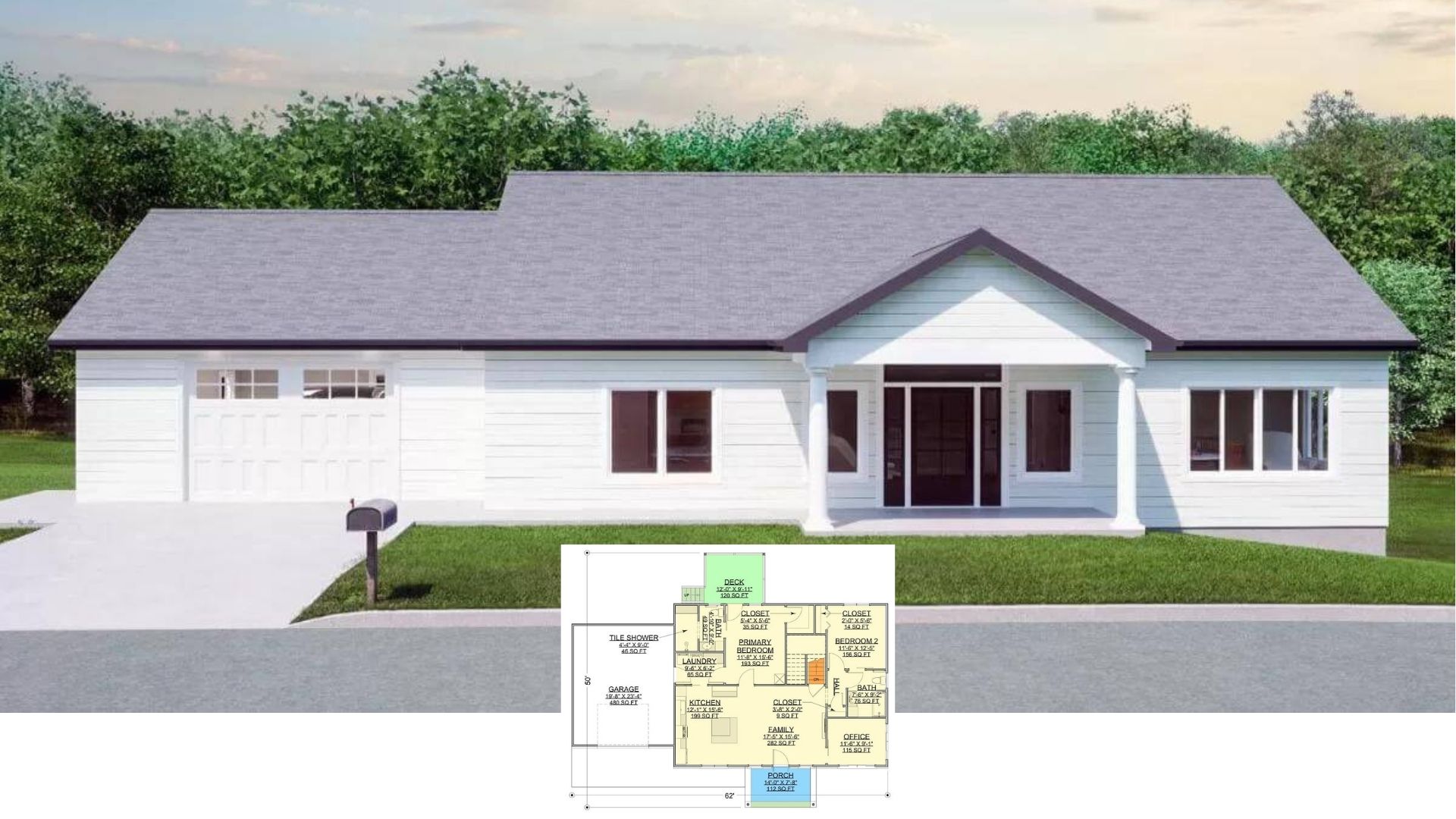Tour This Streamlined 3-Bedroom Contemporary Ranch with Raised Deck and Integrated Garage (1,950 Sq. Ft. Floor Plan)
