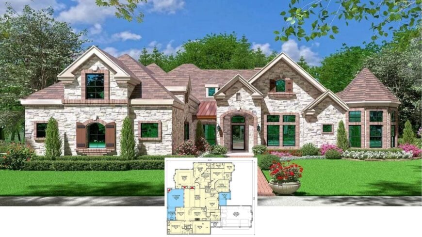 Step Inside this 4,405-Sq.-Ft. French Country Manor with a Storybook Turret and Resort-Style Backyard (Floor Plan)