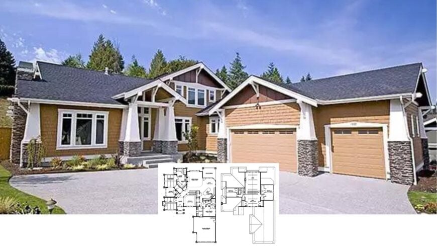 Step Inside This 4-Bedroom, 4,035-Sq. Ft. Craftsman Home with Stone Columns, Loft, and a 3-Car Garage (Floor Plan)
