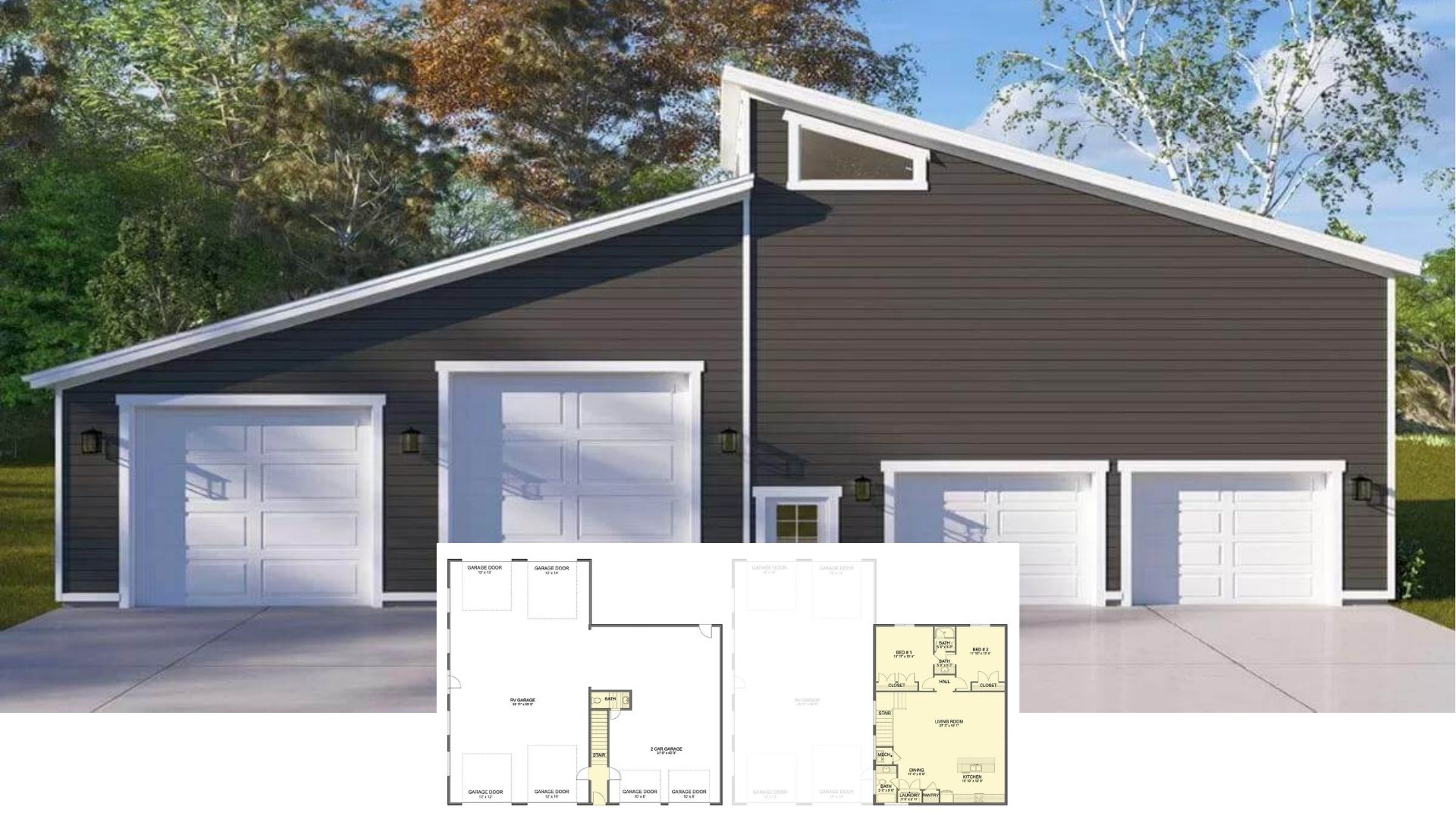 Tour This Bold Asymmetric-Roof RV Garage with Attached 2-Bedroom Loft Apartment (Floor Plan)