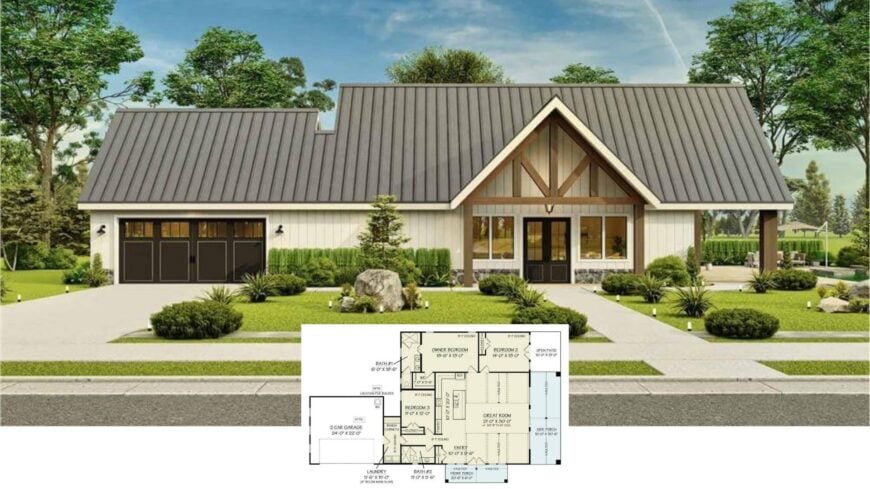 Take a Look Inside This 2,800-Sq-Ft. Contemporary Farmhouse with a Bold Metal Roof and Poolside Patio