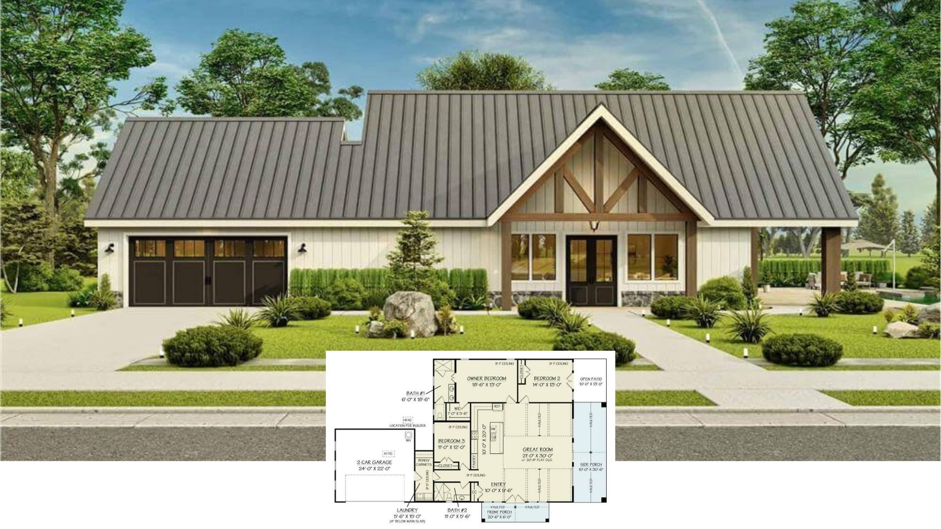 Take a Look Inside This 2,800-Sq-Ft. Contemporary Farmhouse with a Bold Metal Roof and Poolside Patio