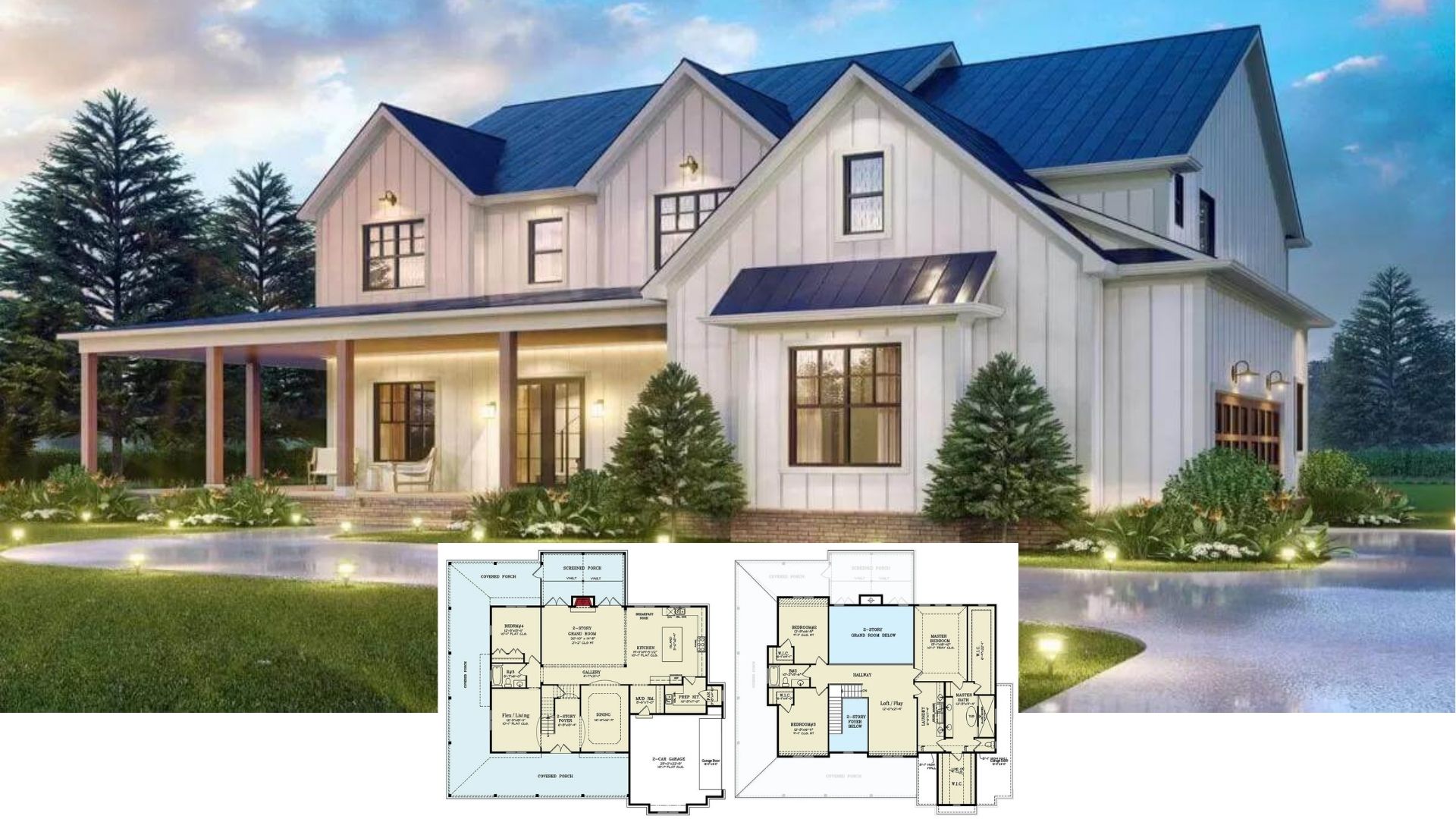 Step Inside This 3,694-Sq-Ft Contemporary Farmhouse with a Wraparound Porch and Two-Story Grand Room (Floor Plan)