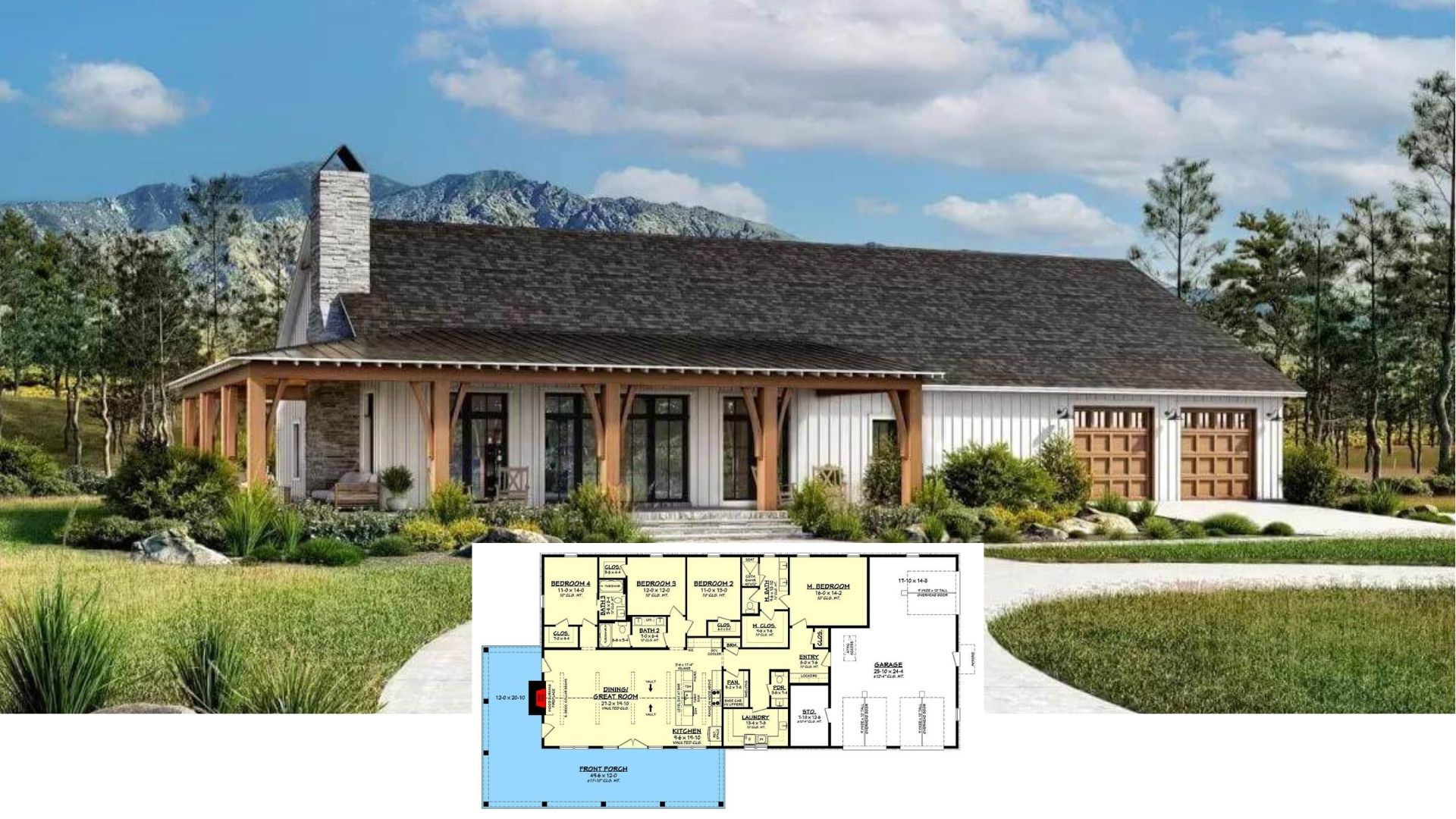Step Onto the Wraparound Porch of This 2,400-Sq-Ft Craftsman with Vaulted Great Room and Triple Garage (Floor Plan)