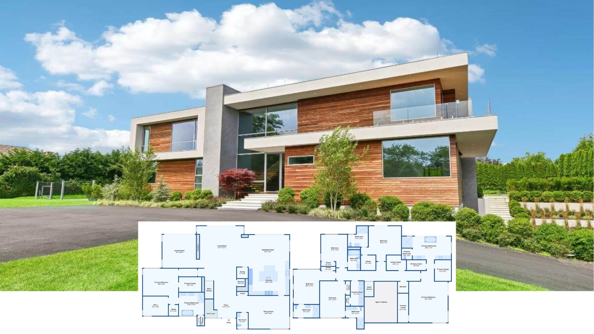 Step Inside This Striking 8,500-Sq-Ft Wood-and-Glass Contemporary Featuring 6 Bedrooms, 8 Baths, and a Private Tennis Court
