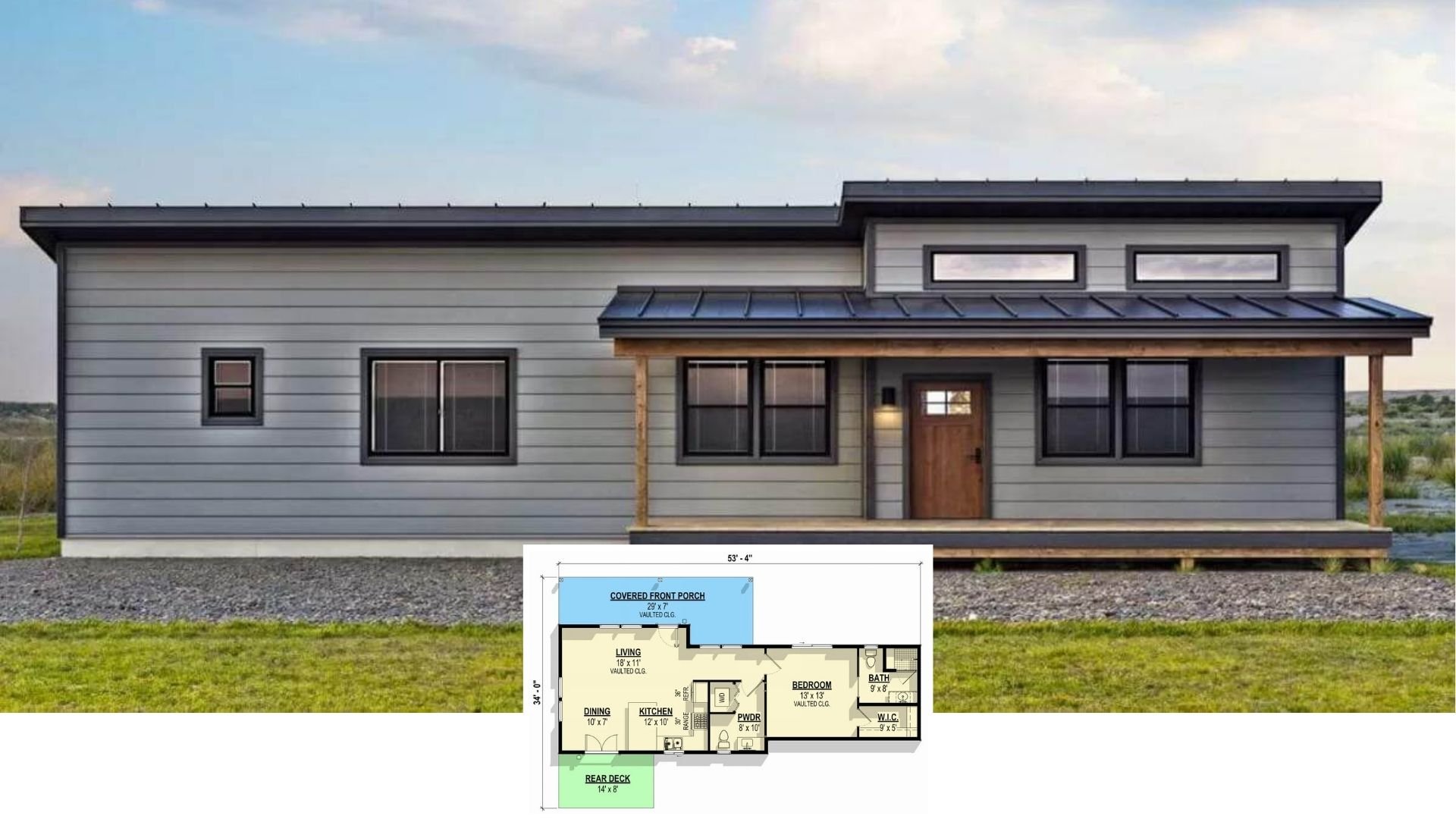 Step Inside This Clever 850-Sq.-Ft. Modern Farmhouse Cottage with Vaulted Living Room (1 Bed, 1 Bath)