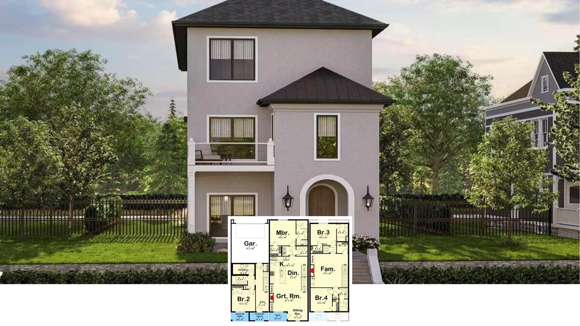 Tour This 4-Bedroom, 4.5-Bath Three-Story Contemporary Classic with a Dashing Juliet Balcony (Floor Plan)