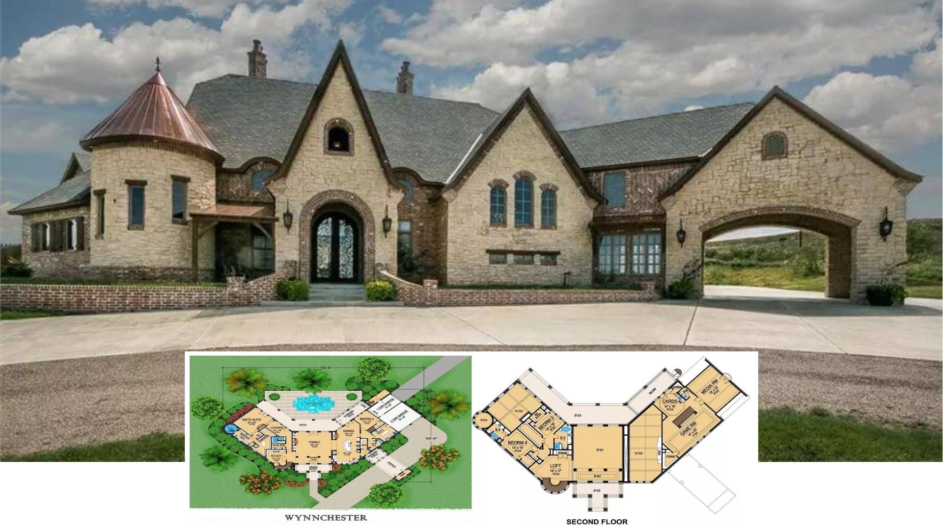 Step Inside this Grand 4-Bedroom European Manor with a Copper-Topped Turret and Poolside Oasis (Floor Plan)