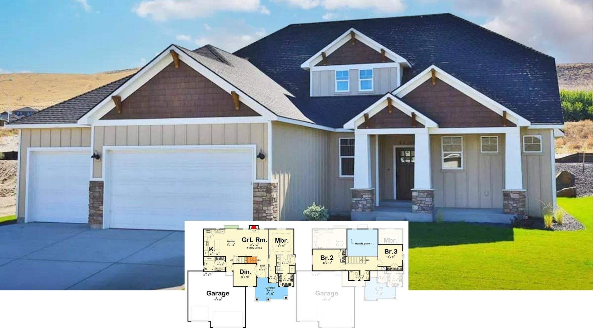 Step Inside This 1,947-Sq.-Ft. 3-Bedroom Craftsman Home with Stone Accents and a 3-Car Garage