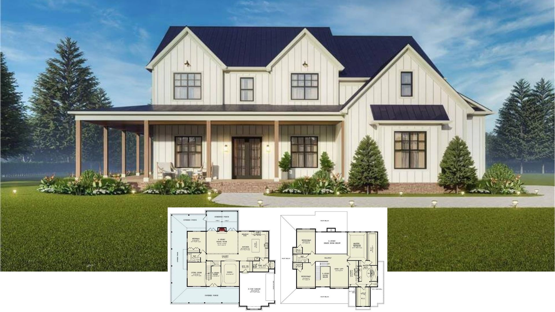 Tour This 2,800-Sq-Ft Modern Farmhouse with a Grand Two-Story Living Room and Full Wraparound Porch (Floor Plan)