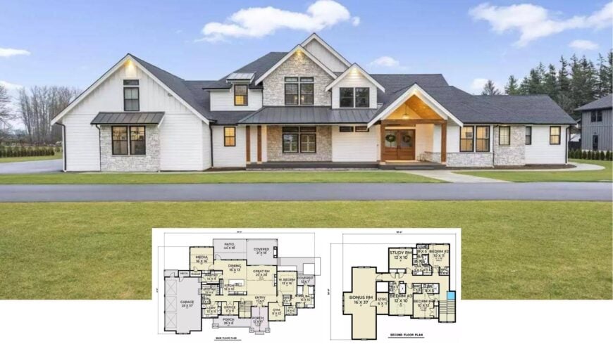 Step Inside This 3,800-Sq.-Ft., 4-Bedroom Contemporary Craftsman with Stone Accents and a Versatile Bonus Room (Floor Plan)