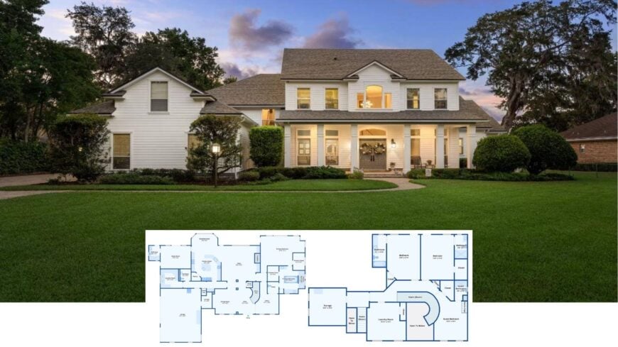 Tour This Gracious 5-Bedroom Southern Colonial Graced by Lake Views and a Show-Stopping Curved Staircase