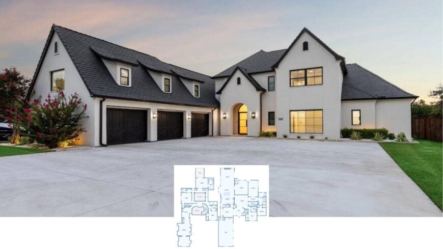 Step Inside This 4-Bedroom Modern French Manor with a Dramatic Arched Entry and Resort-Style Backyard (Floor Plan)
