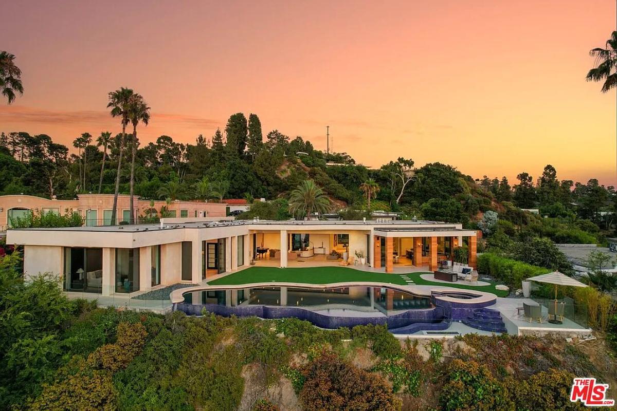 Aerial view of the 8,600 Sq. Ft. Mansion in Beverly Hills, CA.