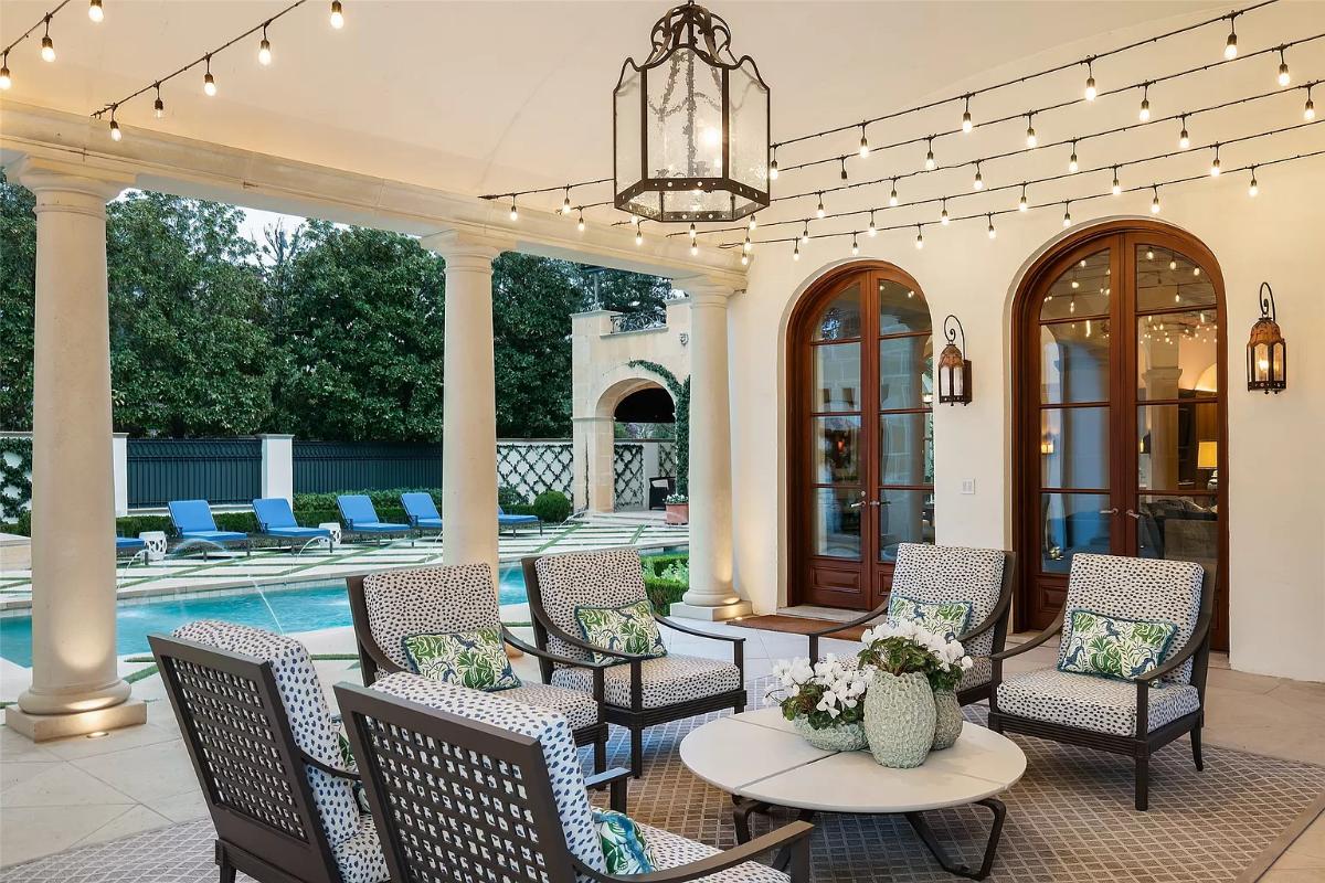 Outdoor living space with custom lighting.
