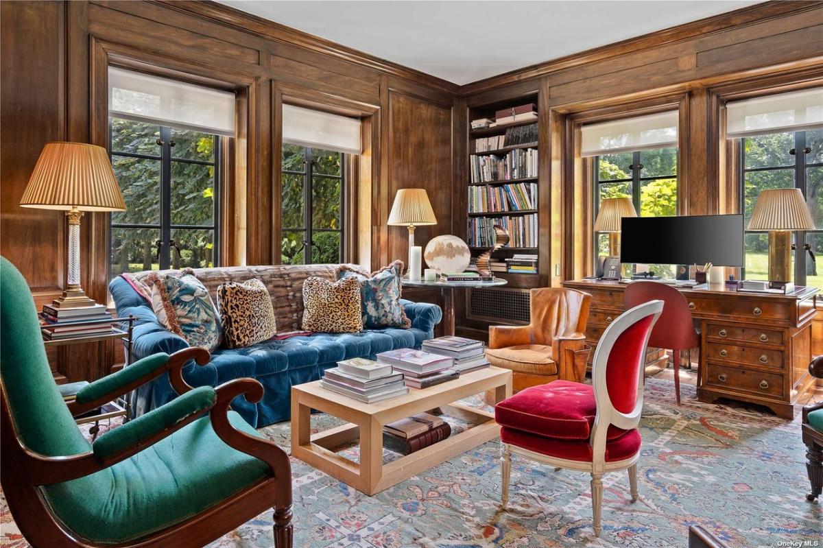 Reading nook with couches and bookshelves.
