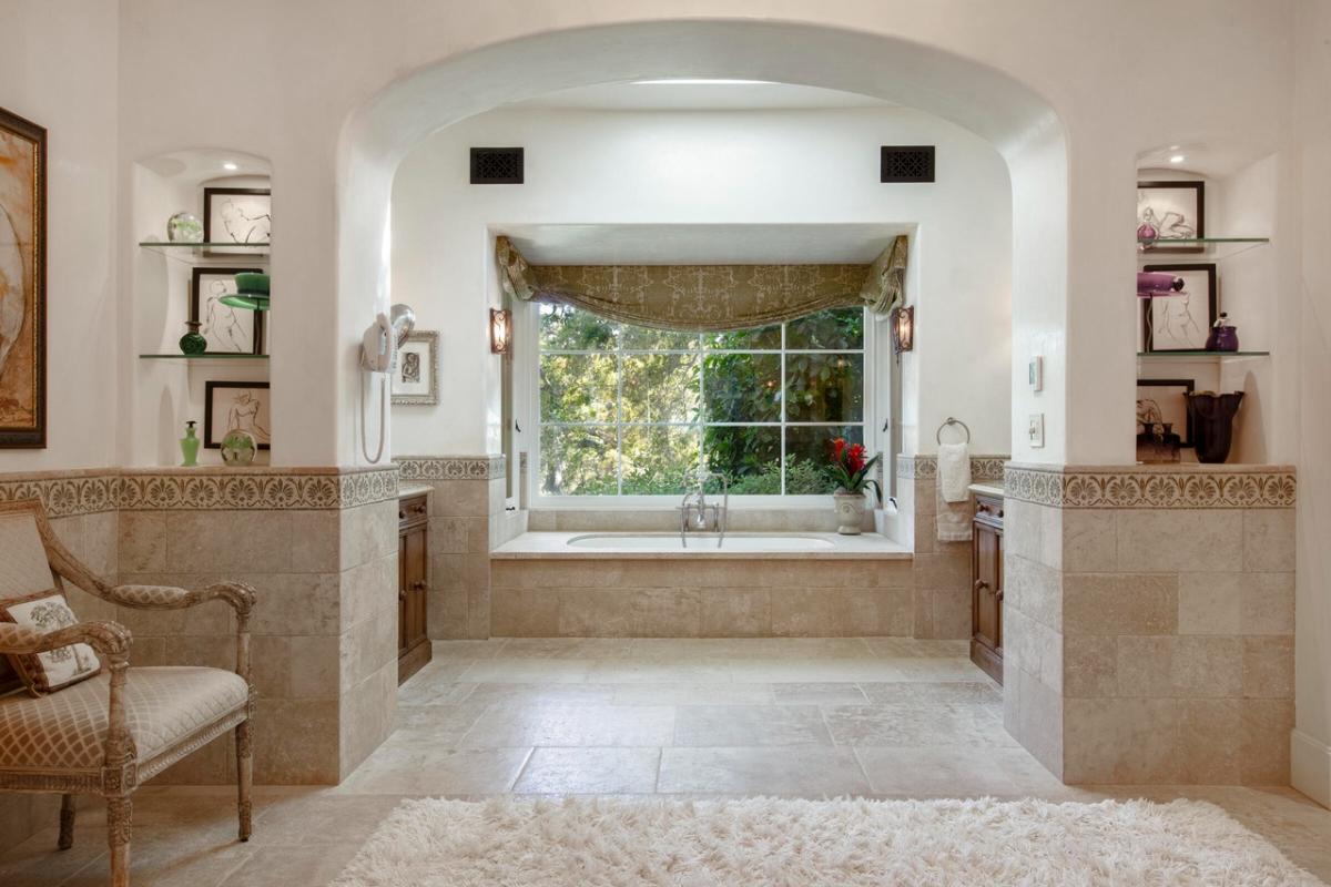 Bathroom with a soaking tub.