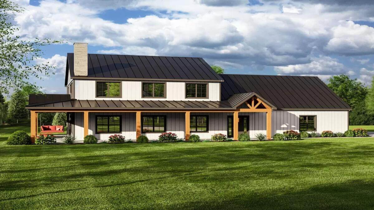 Modern 5-Bedroom Farmhouse with Wraparound Porch and Balcony Loft (Floor Plan)