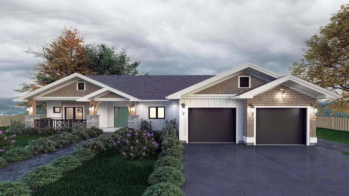 3-Bedroom Craftsman Home with Open Living Space and 2-Car Garage (Floor Plan)