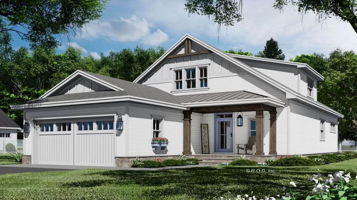 3-Bedroom Country Farmhouse for a Narrow Lot with Loft Upstairs (Floor Plan)