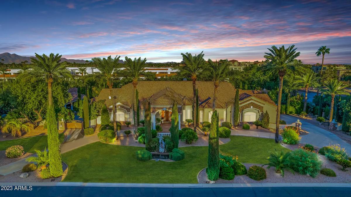 Aerial front view of the mansion.