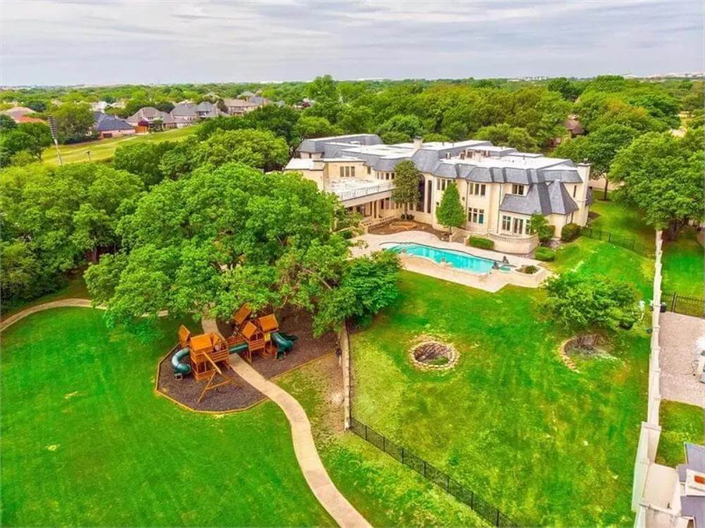 aerial view of expansive estate grounds
