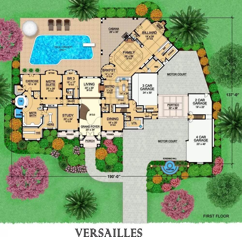 First floor layout of luxurious French chateau
