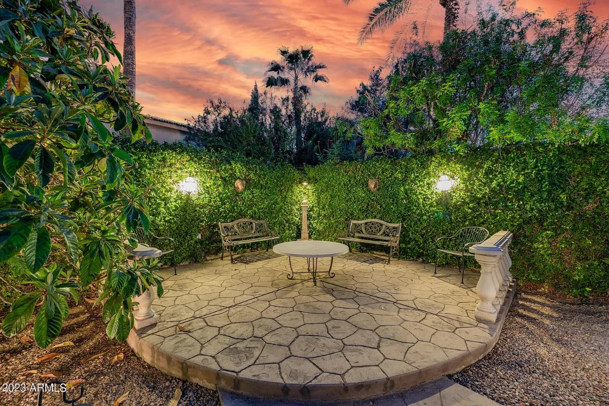 Patio with a table and chairs.