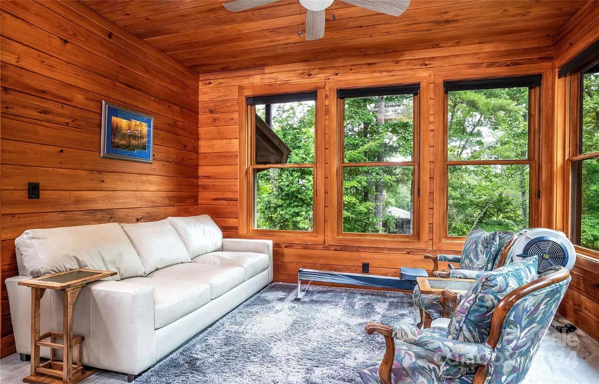 Sunroom with couches.