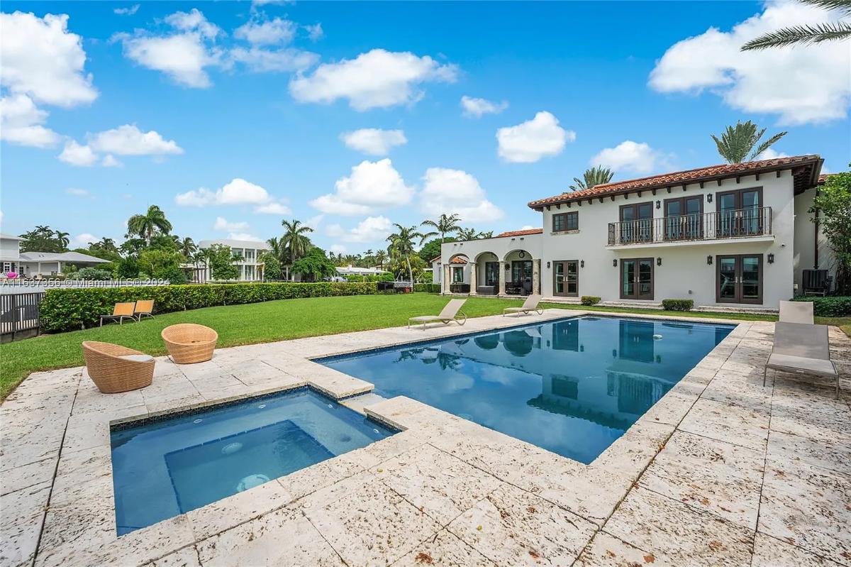 Rear view of the mansion with a pool.
