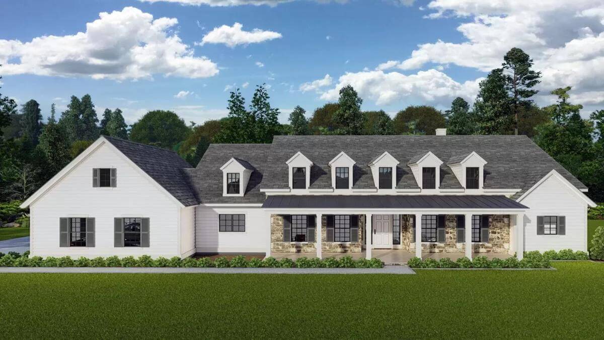 Traditional Style 4-Bedroom Home with Front Porch and Jack & Jill Bath (Floor Plan)