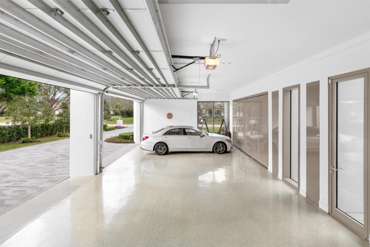 Garage with automatic door opener.