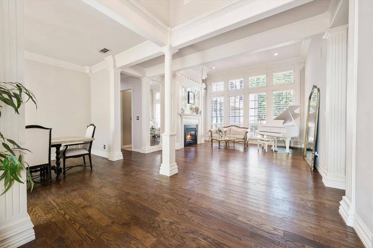 The foyer opens into the dining and living rooms.