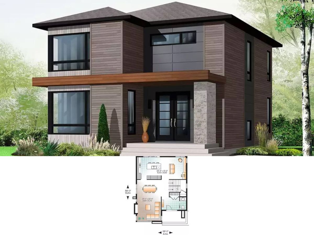 3-Bedroom Aniston Modern Home for a Narrow Lot with Front Porch (Floor Plan)