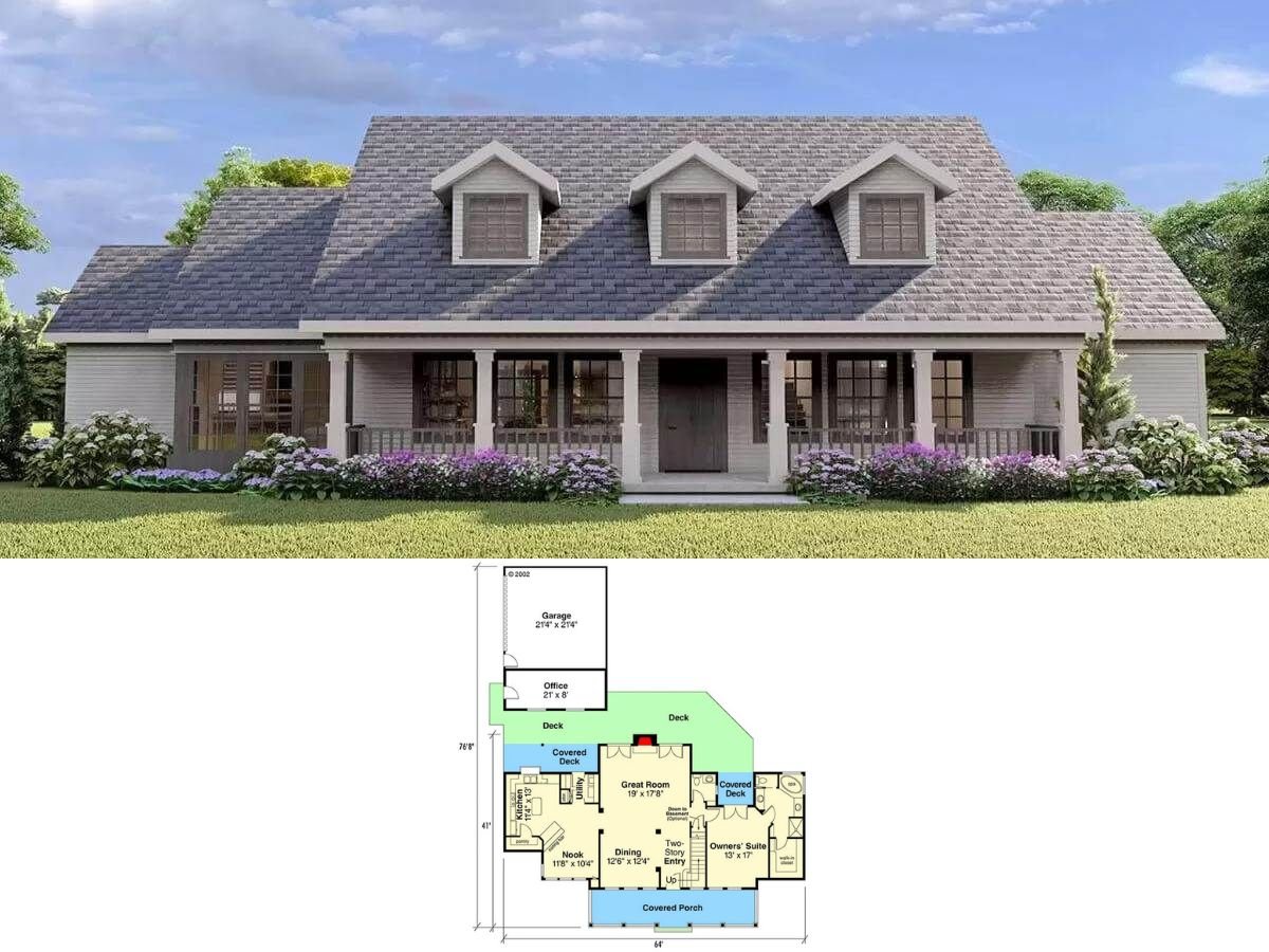 3-Bedroom Country Farmhouse with Front Porch and Balcony (Floor Plan)