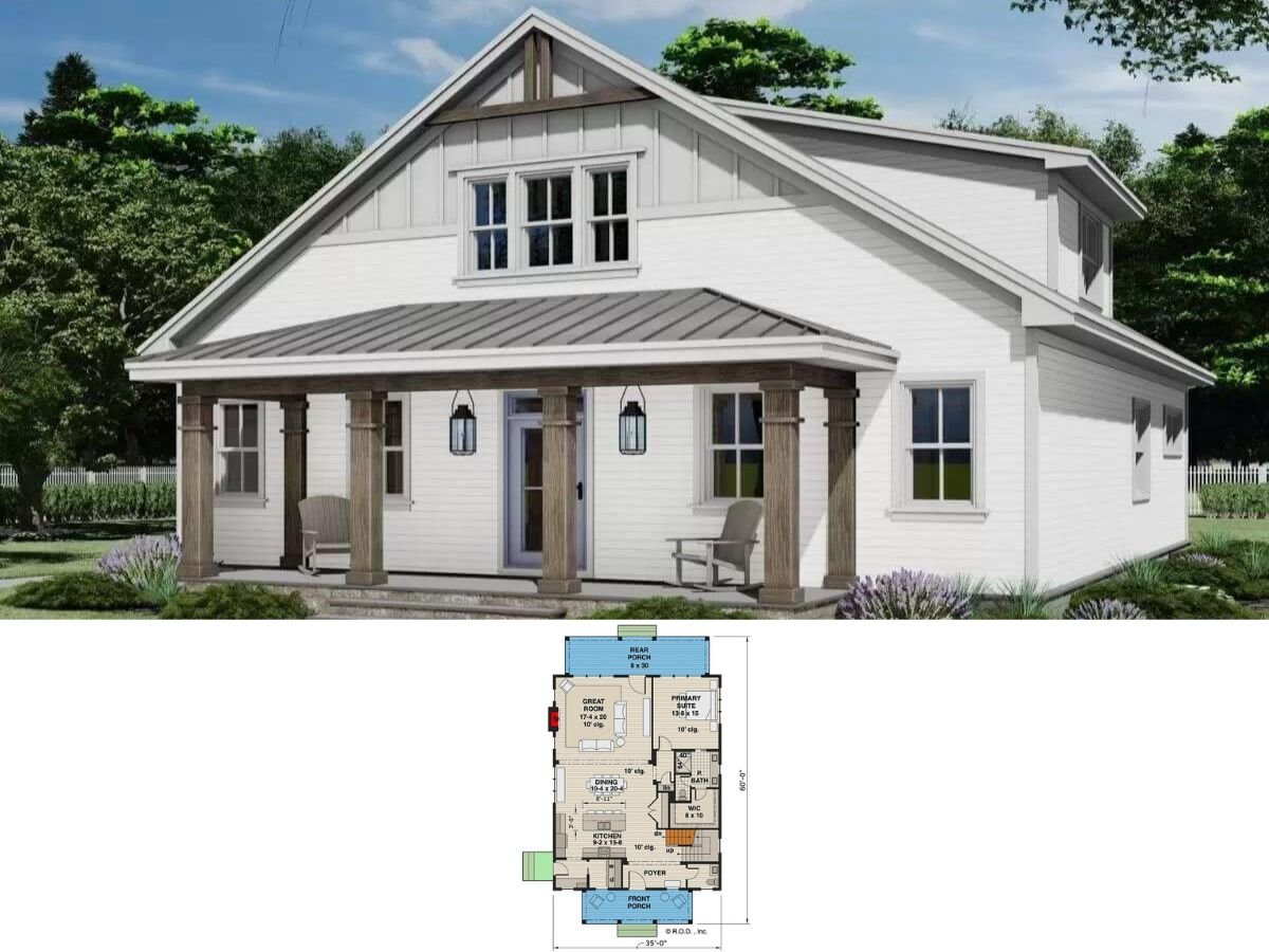 3-Bedroom Country Home for a Narrow Lot with a Loft (Floor Plan)