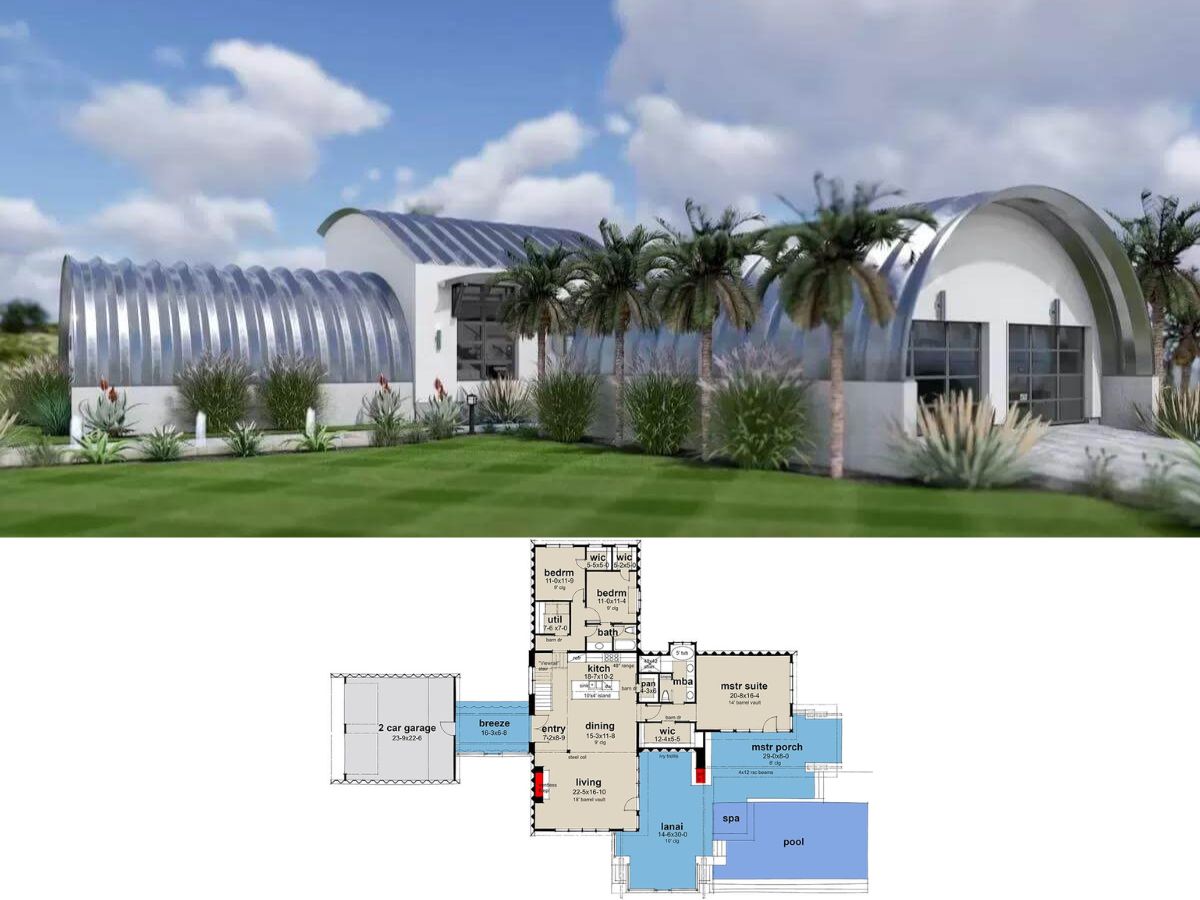 3-Bedroom Innovative Quonset Hut Barndominium with Loft Space and Open-Concept Living (Floor Plan)